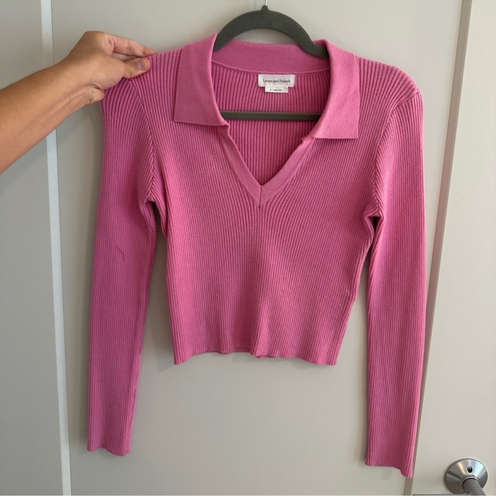 Lover's and Friends womens cropped collared pink sweater women's Medium